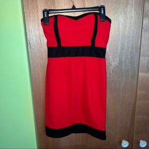FCNY Red Black Strapless Color Block Mini Party Dress • Small